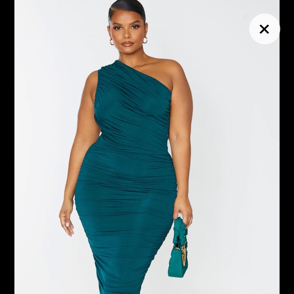 One Shoulder Ruched Midi Dresss